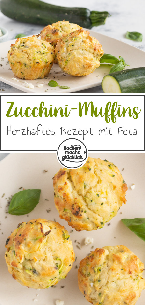 Herzhafte Zucchini-Muffins mit Feta und Kräutern: der perfekte pikante Snack, für Partys oder fürs Büro. Schmeckt auch Kindern!