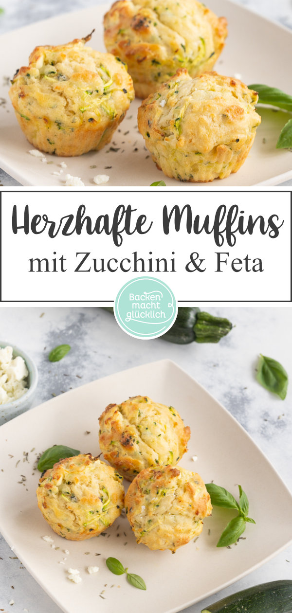 Herzhafte Zucchini-Muffins mit Feta und Kräutern: der perfekte pikante Snack, für Partys oder fürs Büro. Schmeckt auch Kindern!