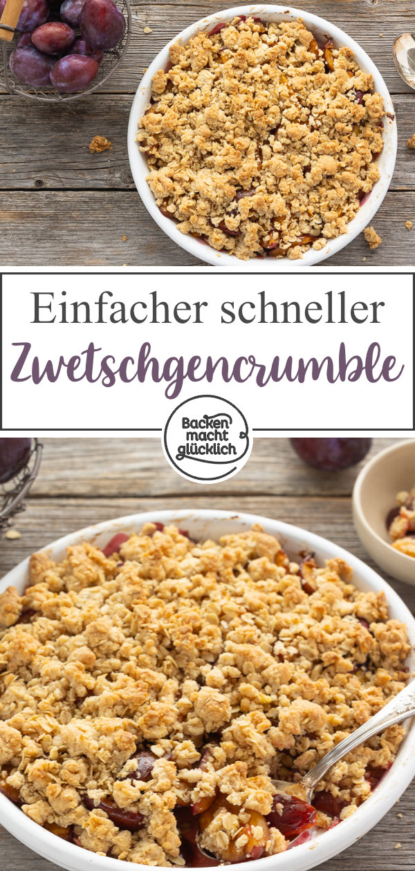 Zwetschgen-Crumble mit Streuseln und Haferflocken: super saftig & buttrig. Dieser Pflaumen-Crumble ist ein geniales Herbstdessert!