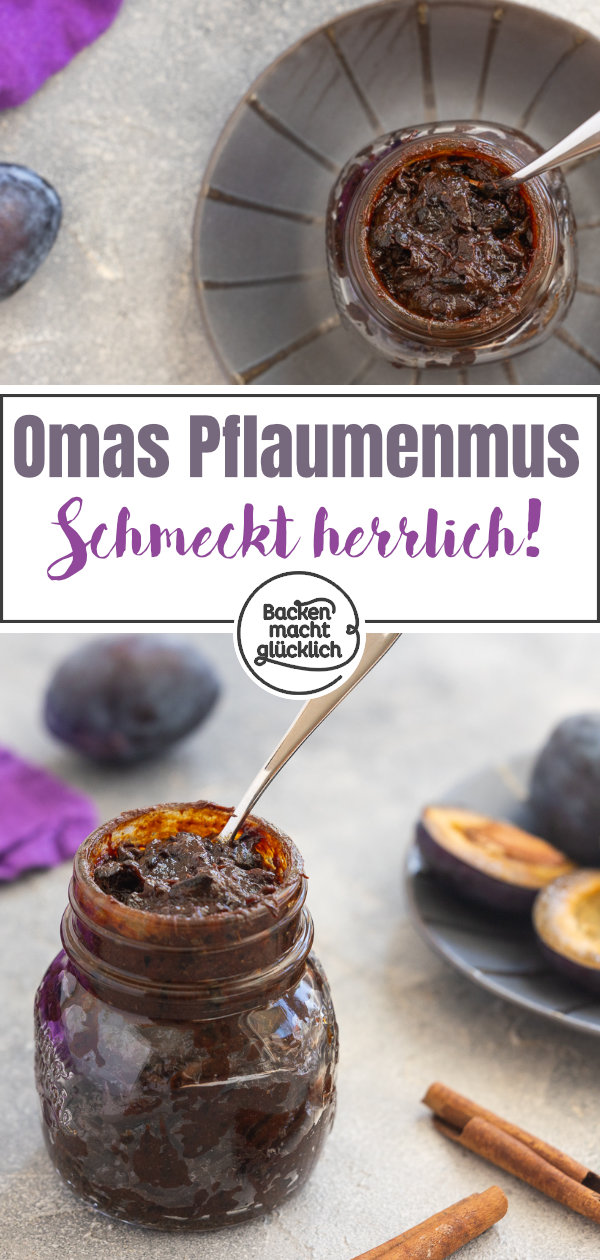 Omas Pflaumenmus-Rezept ist herrlich! Funktioniert im Backofen oder im Topf. Ein köstlicher herbstlicher Brotaufstrich.