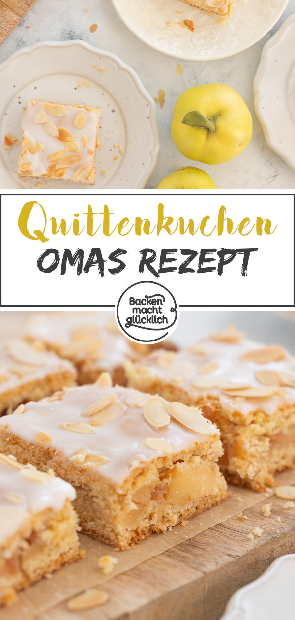 Omas gedeckter Quittenkuchen mit Mürbeteig. Super fein & lecker. Ein toller Blechkuchen mit Quitten für den Herbst!