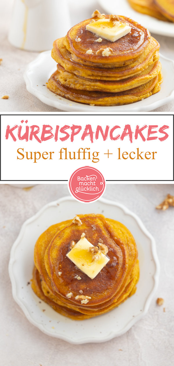 Die besten Kürbis Pancakes: fluffig, saftig, wattig, würzig. Diese Pancakes mit Kürbispüree schmecken der ganzen Familie ♥