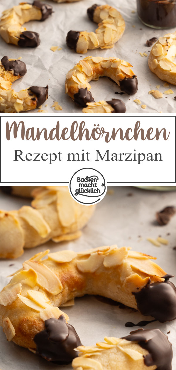 Saftige Mandelhörnchen wie vom Bäcker. Wer Marzipan mag, wird dieses einfache Rezept lieben ♥ Am besten gleich testen!