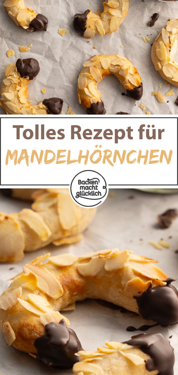 Saftige Mandelhörnchen wie vom Bäcker. Wer Marzipan mag, wird dieses einfache Rezept lieben ♥ Am besten gleich testen!