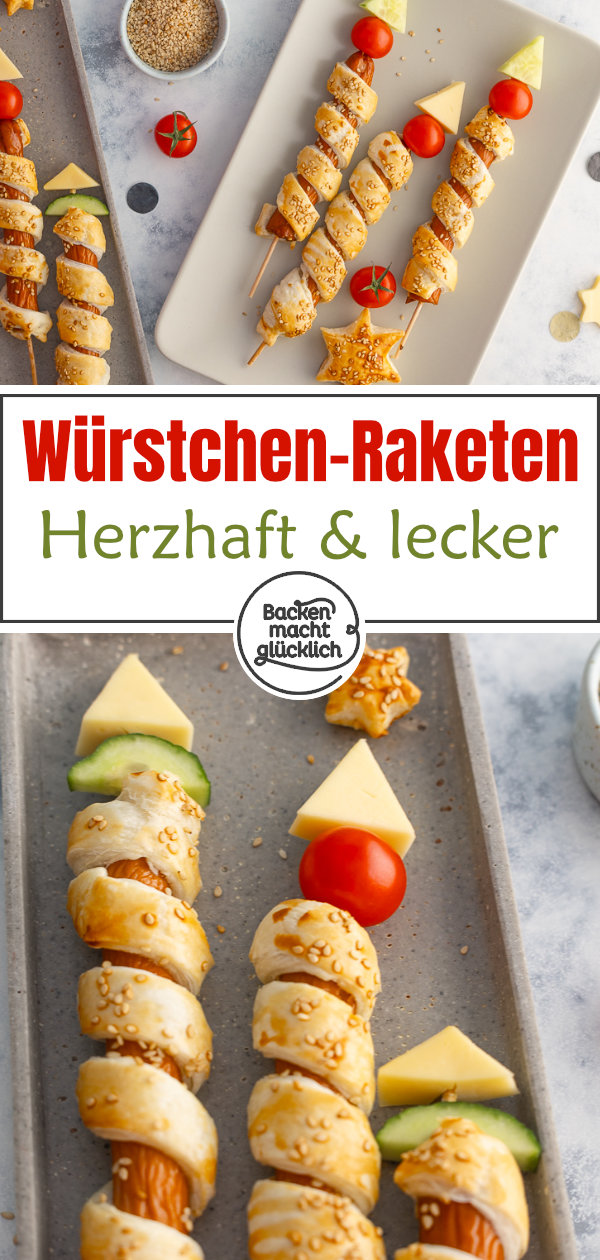 Diese Würstchen-Raketen sind einfach zu machen & echte Hingucker. Toll als Snack-Raketen für Silvester, Kindergeburtstage und Partys!