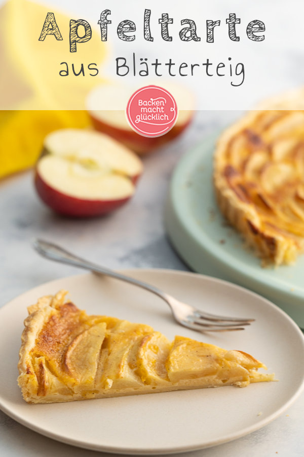 Himmlische Apfeltarte mit Blätterteig, ohne Pudding, einfach und schnell. Diesen Blätterteig-Apfelkuchen müsst ihr testen!