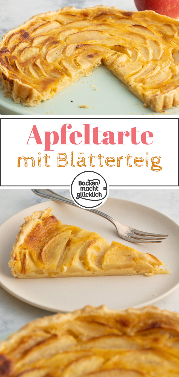 Himmlische Apfeltarte mit Blätterteig, ohne Pudding, einfach und schnell. Diesen Blätterteig-Apfelkuchen müsst ihr testen!