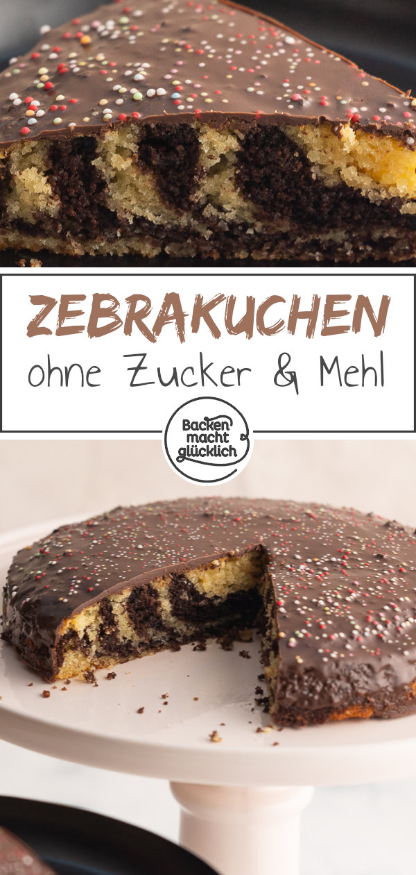 Einfacher Low Carb Zebrakuchen ohne Mehl und Zucker: Sieht super aus, wird saftig & lecker! Eine tolle Alternative zum Klassiker.