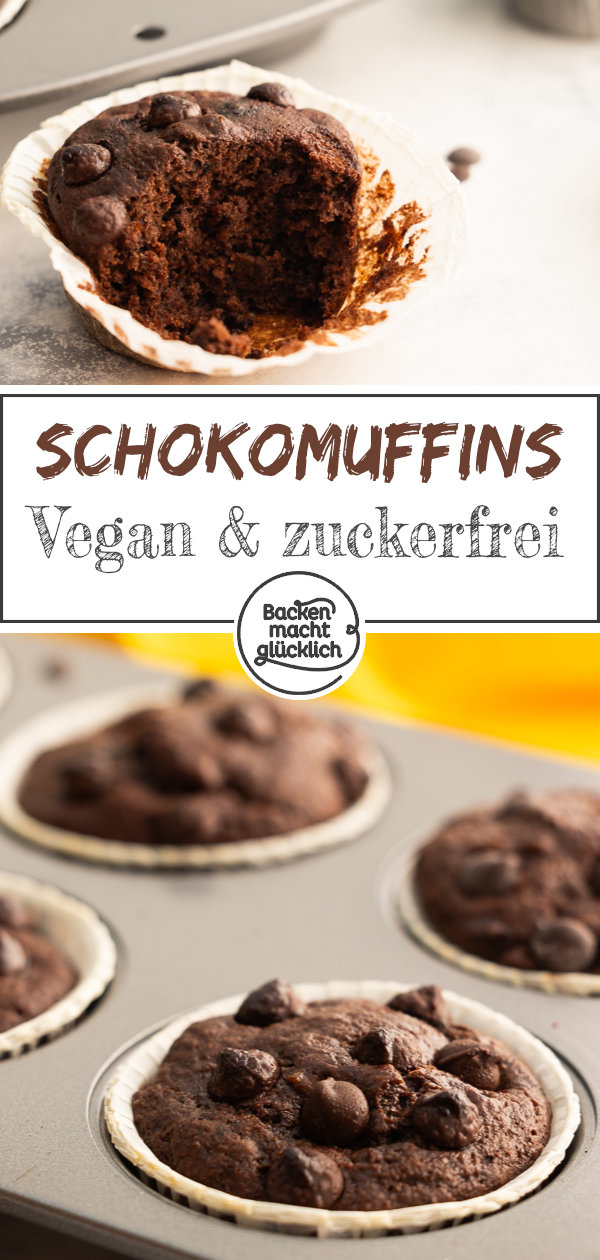 Vegane zuckerfreie Schoko-Bananen-Muffins mit wenig Kalorien: saftig, fettarm und zuckerfrei. Das perfekte Diätrezept für Schokomuffins!