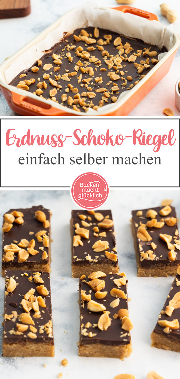 Himmlische vegane Erdnussbutter-Riegel mit Schokolade ohne Backen. Einfach, schnell & wenige Zutaten.