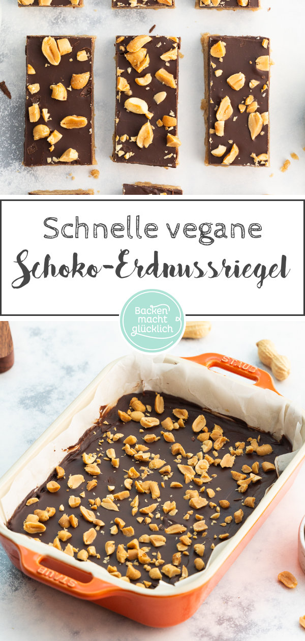 Himmlische vegane Erdnussbutter-Riegel mit Schokolade ohne Backen. Einfach, schnell & wenige Zutaten.