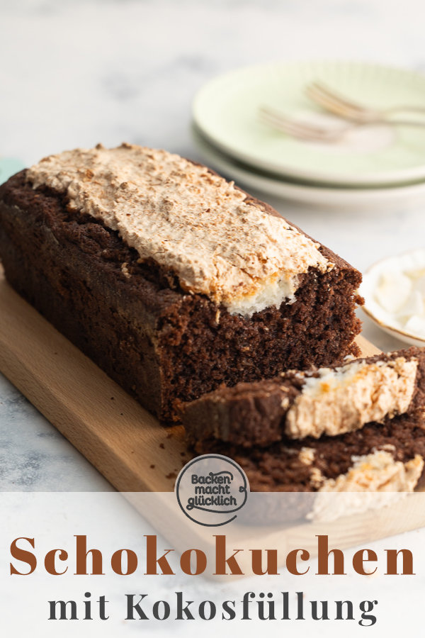 Einfacher Schoko-Kokos-Kuchen, der richtig was her macht: Der Schokokuchen mit Kokosfüllung ist saftig & besonders.