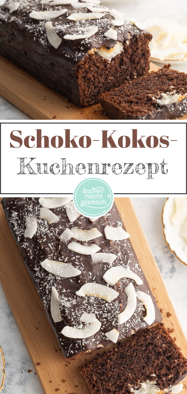 Einfacher Schoko-Kokos-Kuchen, der richtig was her macht: Der Schokokuchen mit Kokosfüllung ist saftig & besonders.