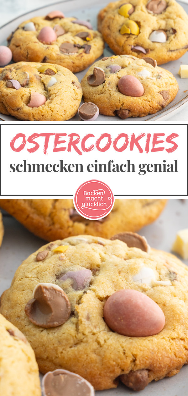 Himmlisch leckere chewy Oster-Cookies mit Schoko-Ostereiern. Dieses einfache Rezept wird euch begeistern!