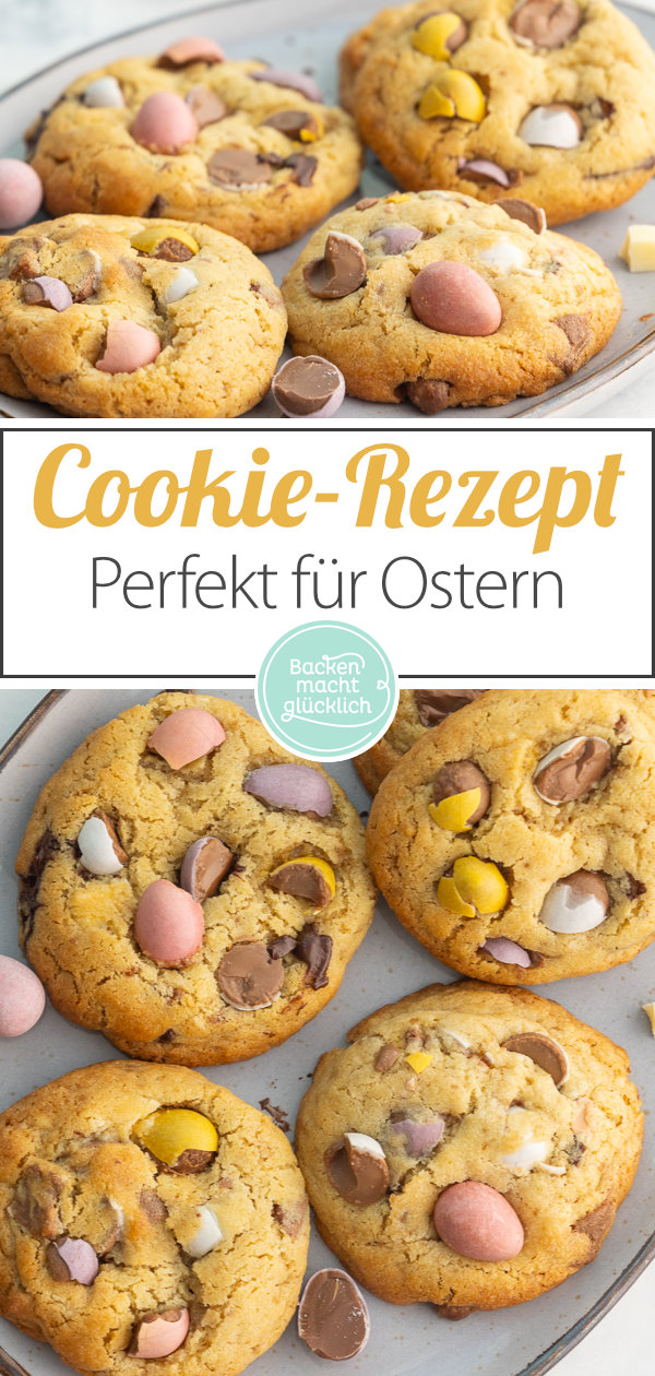 Himmlisch leckere chewy Oster-Cookies mit Schoko-Ostereiern. Dieses einfache Rezept wird euch begeistern!