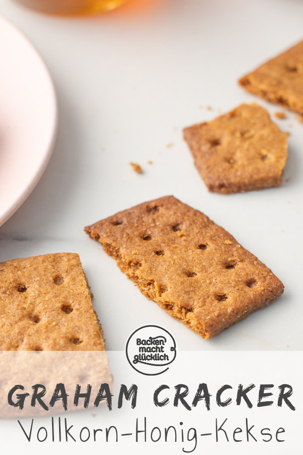 Originalrezept für amerikanische Graham Cracker. Die Vollkorn-Honig-Kekse schmecken pur, als Basis für S´Mores und Kekskrümelboden.