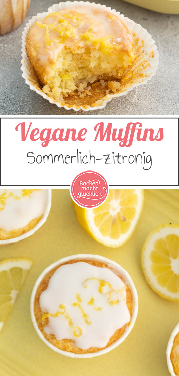 Vegane Zitronenmuffins ohne Ei, Butter und Milch. Saftig, fluffig, ohne Spezialzutaten.