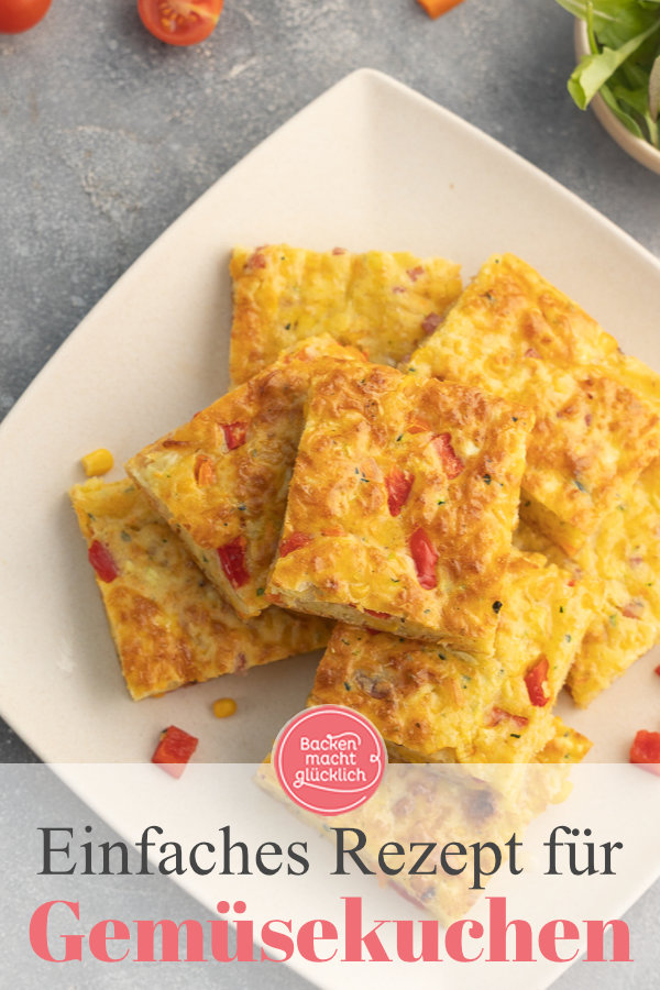 Einfacher schneller Gemüsekuchen vom Blech. Nur 15 Minuten Aufwand, super variabel, schmeckt kalt & warm. Dieses Rezept müsst ihr testen!