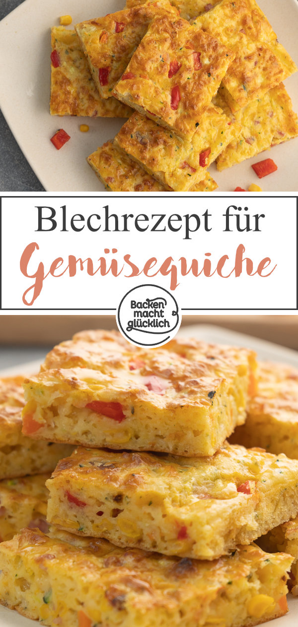 Einfacher schneller Gemüsekuchen vom Blech. Nur 15 Minuten Aufwand, super variabel, schmeckt kalt & warm. Dieses Rezept müsst ihr testen!