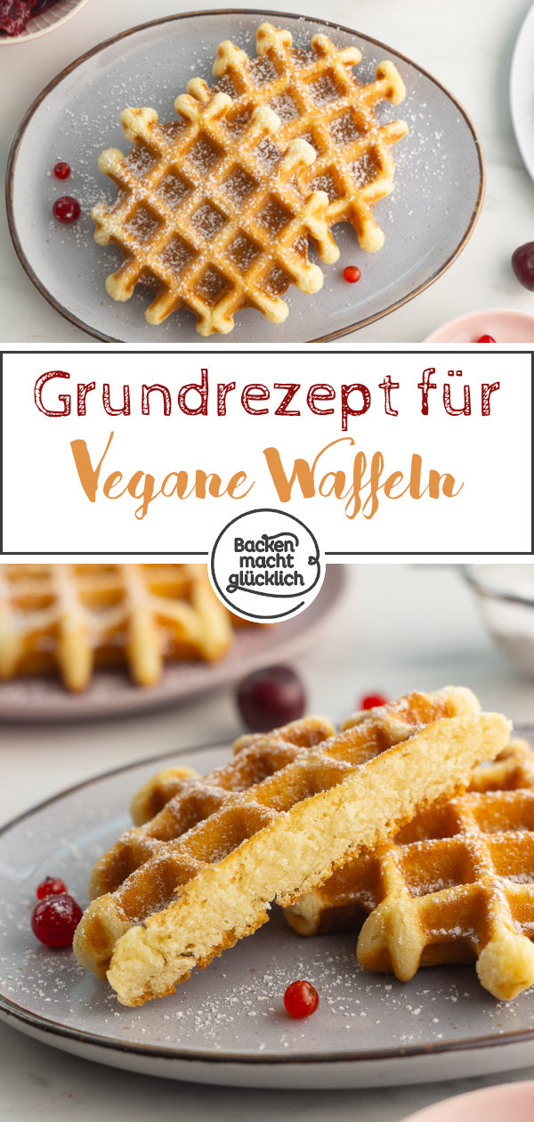 Tolles Grundrezept für vegane Waffeln ohne Ei, Butter und Milch. Einfach, schnell, saftig & knusprig. Gleich testen!