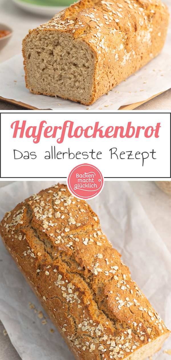 Einfaches, schnelles Haferflockenbrot mit Hefeteig. Nur 10 Minuten Vorbereitung und kurze Gehzeit.