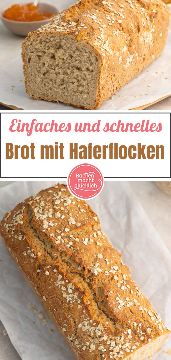 Einfaches, schnelles Haferflockenbrot mit Hefeteig. Nur 10 Minuten Vorbereitung und kurze Gehzeit.