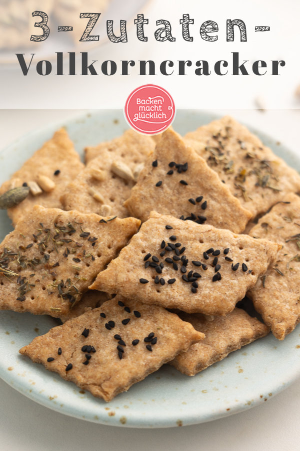 Schnelle gesunde Vollkorn-Cracker aus 3 Zutaten: einfach, knusprig, vegan, vollwertig, zuckerfrei.