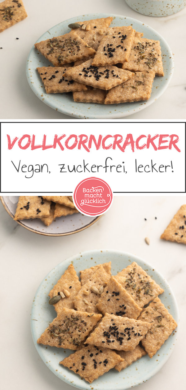 Schnelle gesunde Vollkorn-Cracker aus 3 Zutaten: einfach, knusprig, vegan, vollwertig, zuckerfrei.