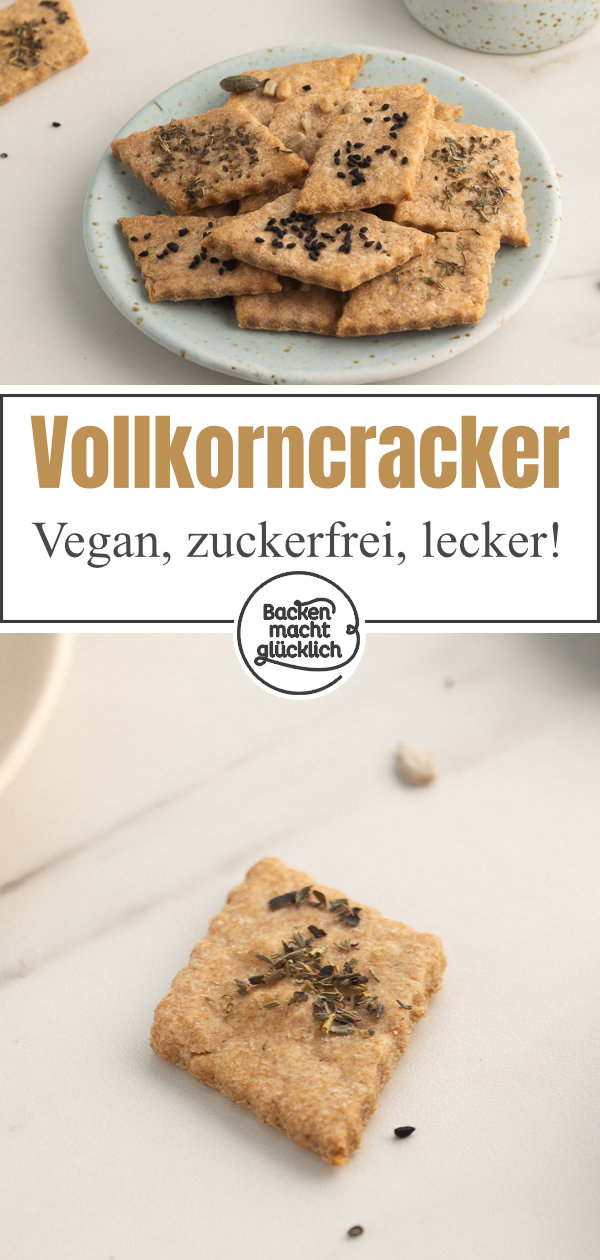 Schnelle gesunde Vollkorn-Cracker aus 3 Zutaten: einfach, knusprig, vegan, vollwertig, zuckerfrei.