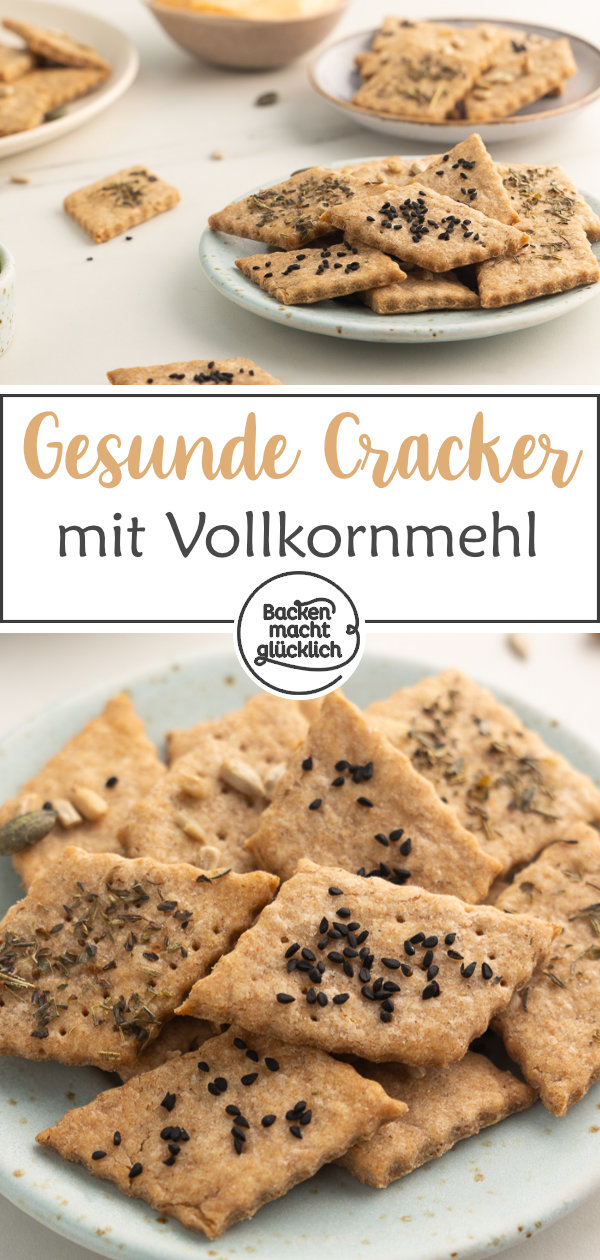 Schnelle gesunde Vollkorn-Cracker aus 3 Zutaten: einfach, knusprig, vegan, vollwertig, zuckerfrei.