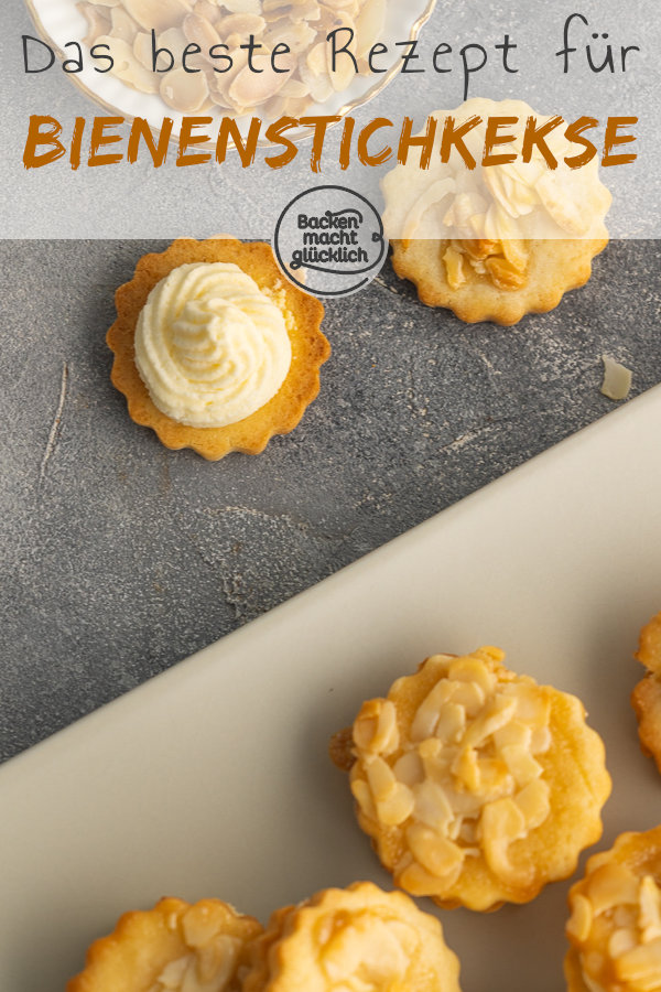 Himmlische Bienenstich-Plätzchen für Weihnachten mit Mandel-Karamell-Topping & Vanillepudding-Creme.