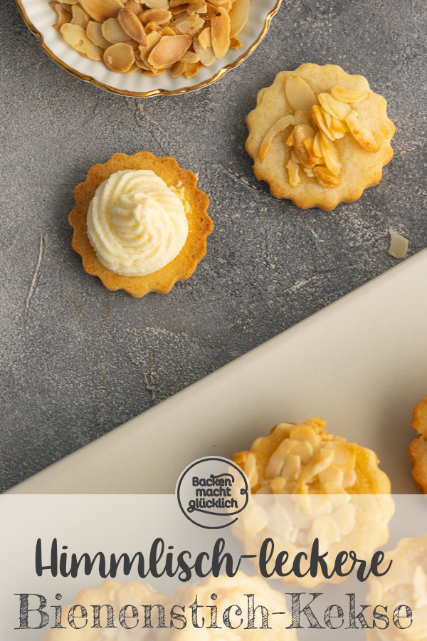Himmlische Bienenstich-Plätzchen für Weihnachten mit Mandel-Karamell-Topping & Vanillepudding-Creme.
