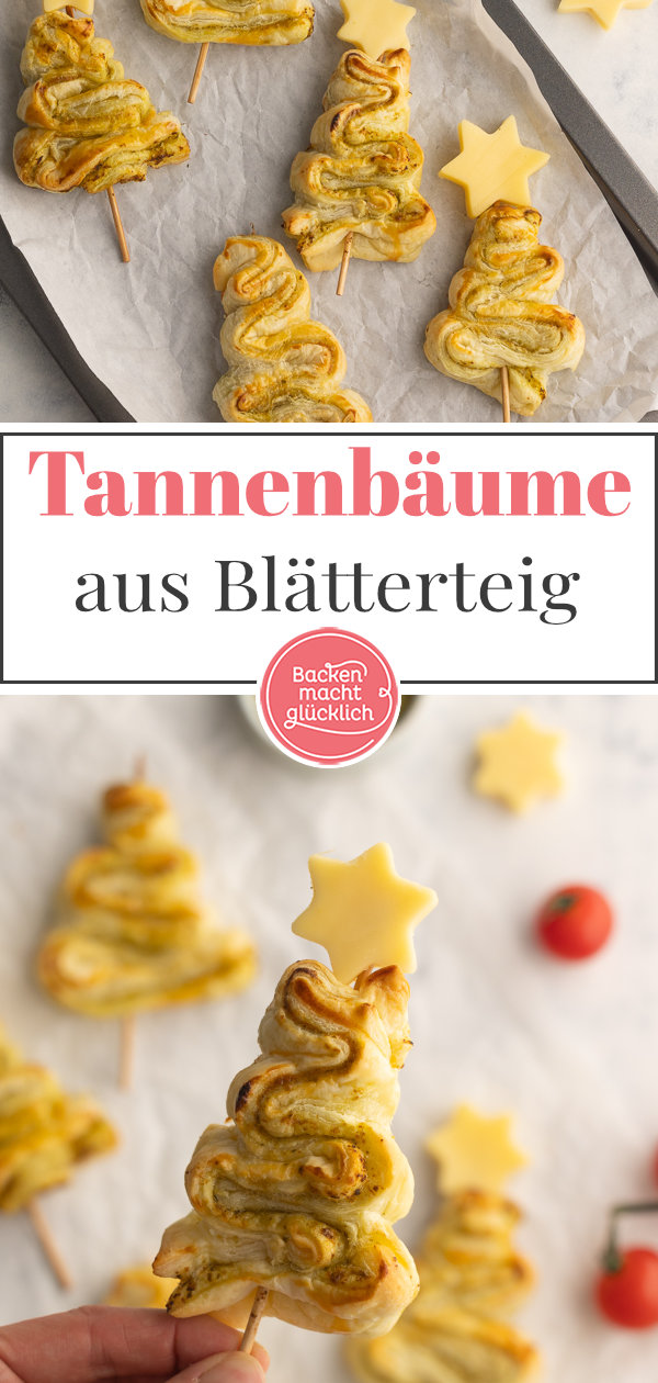 Herzhafte Tannenbäume mit Blätterteig und Pesto sind ein tolles pikantes Fingerfood für Weihnachten.
