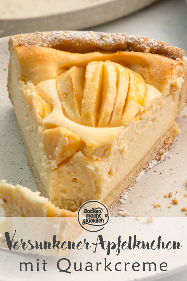 Feiner Apfel-Käsekuchen aus knusprigem Mürbeteig, cremiger Quarkfüllung und fruchtigem Obst. Ein echter Klassiker!