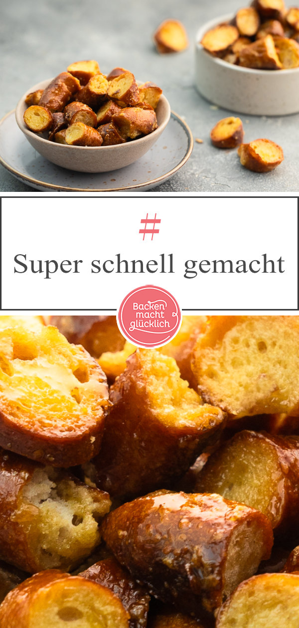 Knusprig, crunchy, karamellisiert: Blitzschneller Snack und beste Resteverwertung für altes Laugengebäck!