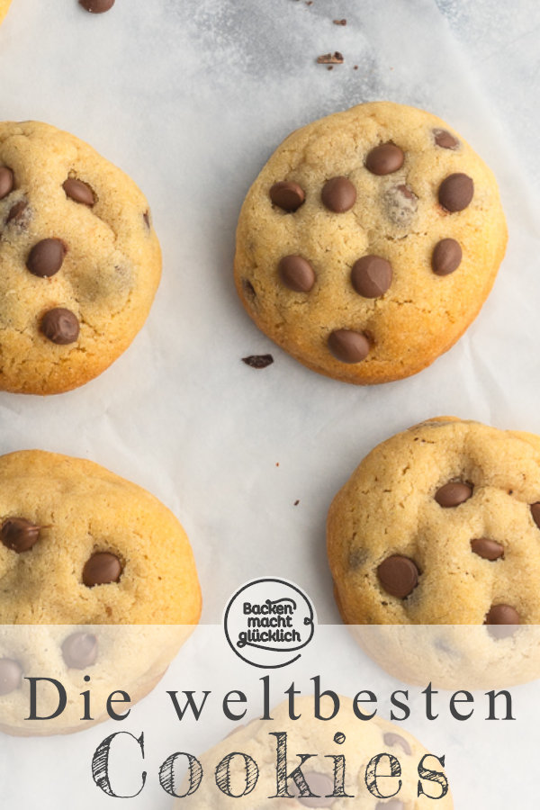 Mit diesem einfachen Rezept werden amerikanische Chocolate Chip Cookies perfekt: innen weich und außen knusprig.