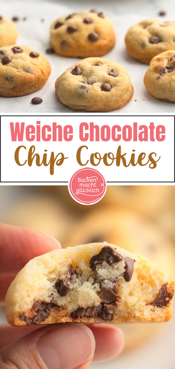 Mit diesem einfachen Rezept werden amerikanische Chocolate Chip Cookies perfekt: innen weich und außen knusprig.