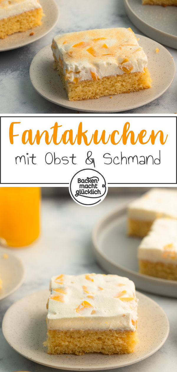 Fantakuchen mit Schmand und Pfirsichen ist der Hit auf jeder Feier! Ein einfaches tolles Rezept fürs Blech.