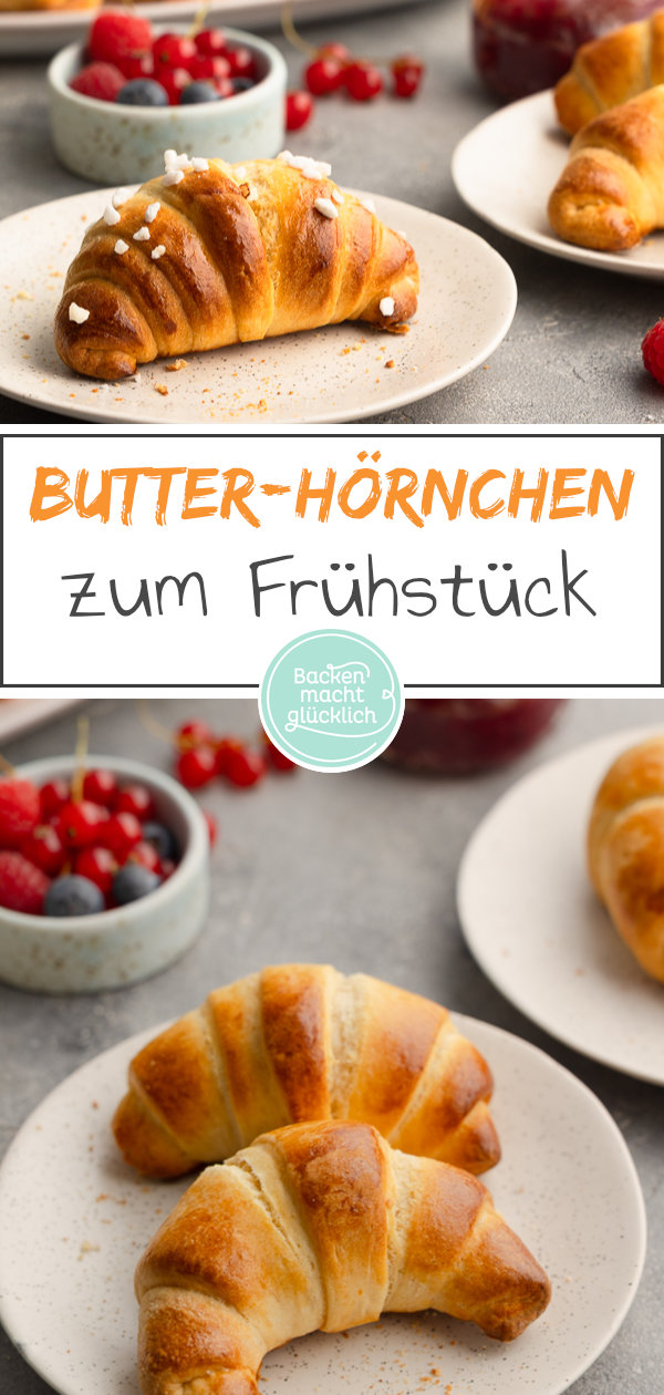 Die perfekten Frühstückshörnchen wie vom Bäcker: fluffig, soft, saftig, lecker, und trotz Hefeteig super schnell gemacht.