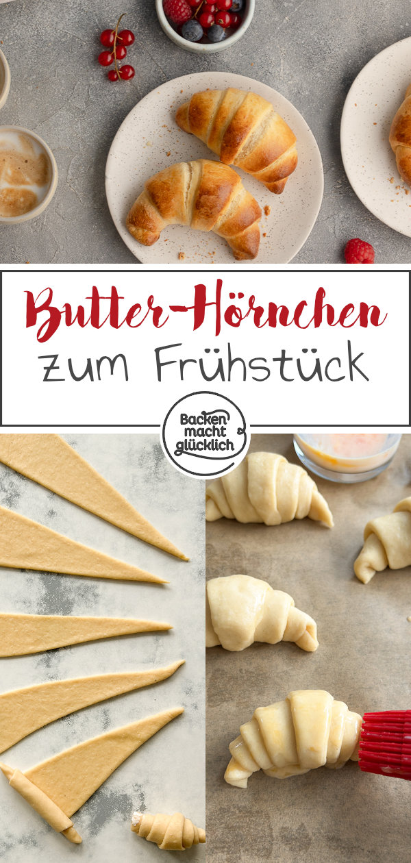 Die perfekten Frühstückshörnchen wie vom Bäcker: fluffig, soft, saftig, lecker, und trotz Hefeteig super schnell gemacht.