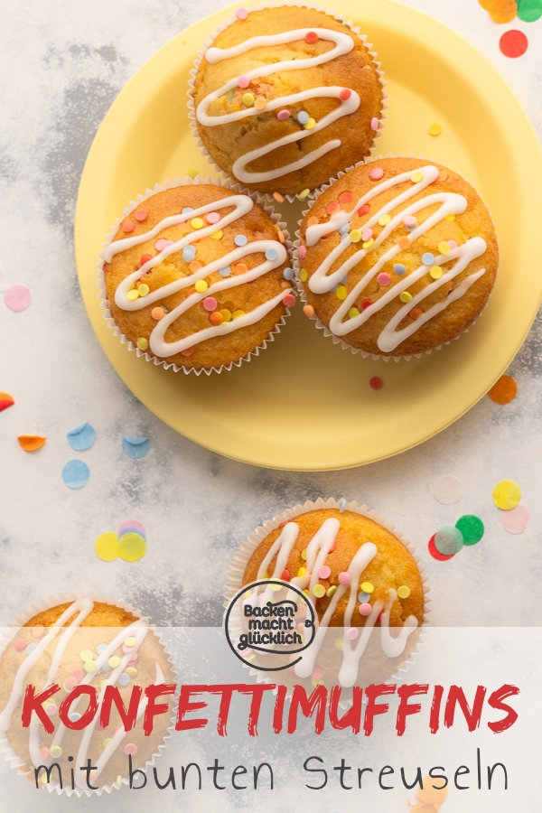 Einfache, schnelle Konfetti Muffins für Kindergeburtstage, Partys und Co. Sorgen garantiert für gute Laune!