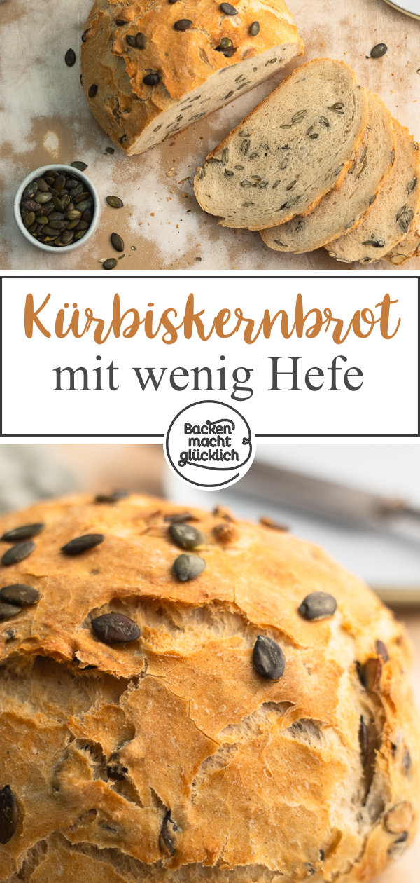 Einfaches Rezept für Kürbiskernbrot mit wenig Hefe ✓ Tolle Kruste ✓ nur 5 Zutaten ✓ Über-Nacht-Gare möglich