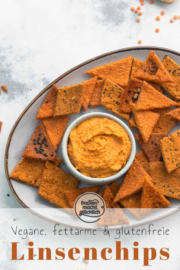 Diese selbstgemachten Rote Linsen Chips sind knusprig, würzig und noch dazu gesund: vegan, fettarm, glutenfrei. Gleich testen!