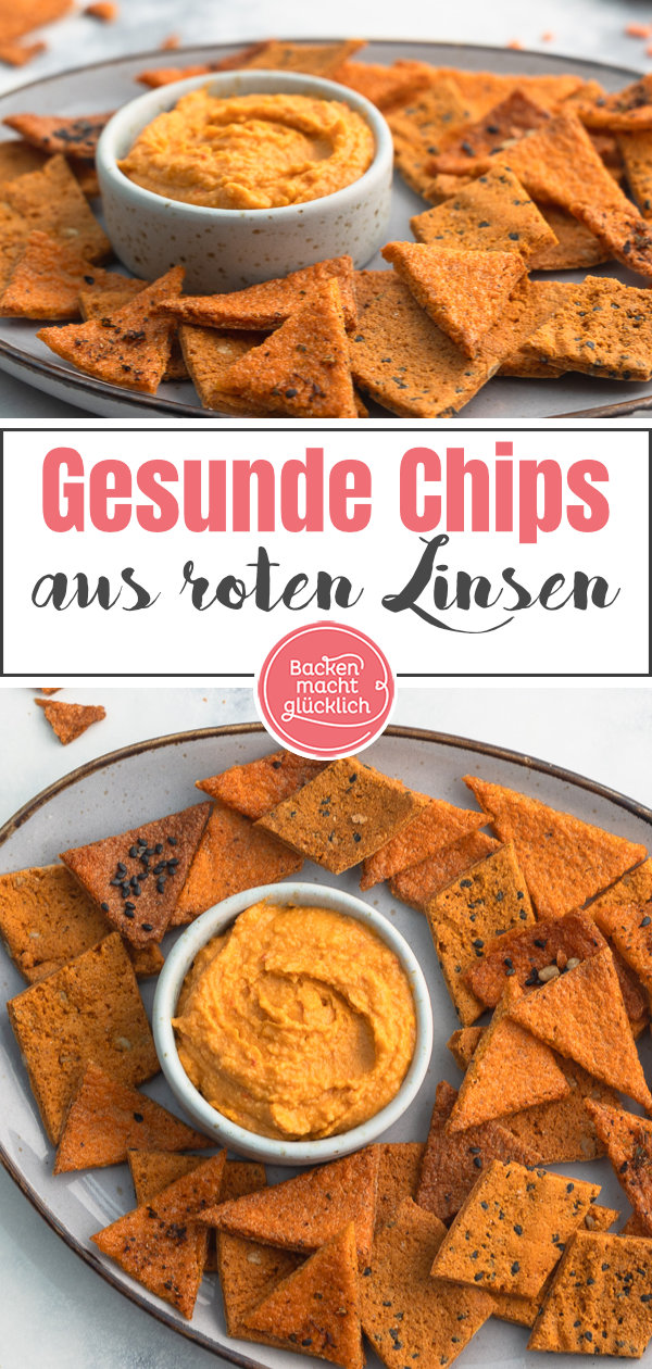 Diese selbstgemachten Rote Linsen Chips sind knusprig, würzig und noch dazu gesund: vegan, fettarm, glutenfrei. Gleich testen!