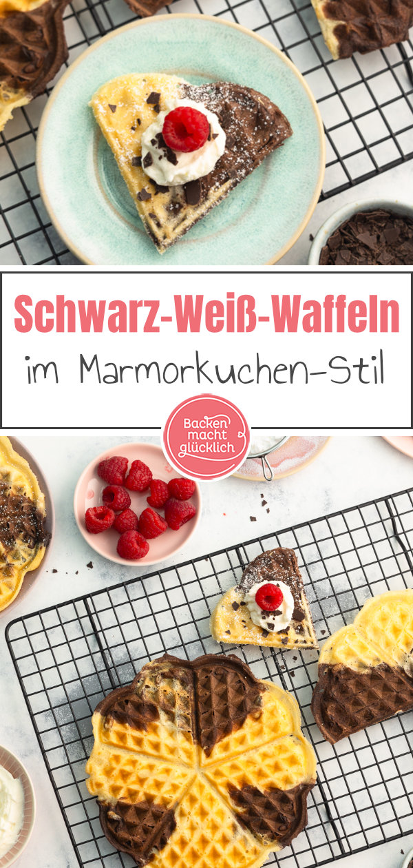 Himmlische Schwarz-Weiß-Waffeln, die an Omas Kuchen erinnern. Unsere marmorierten Waffeln sind ein echter Hingucker!