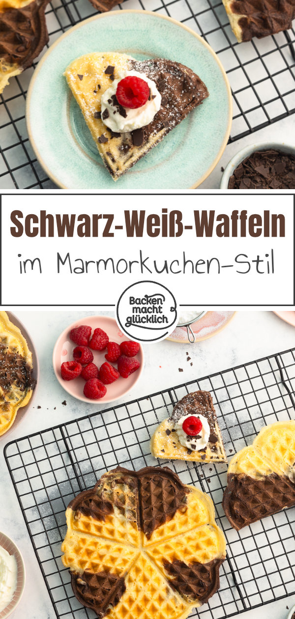 Himmlische Schwarz-Weiß-Waffeln, die an Omas Kuchen erinnern. Unsere marmorierten Waffeln sind ein echter Hingucker!