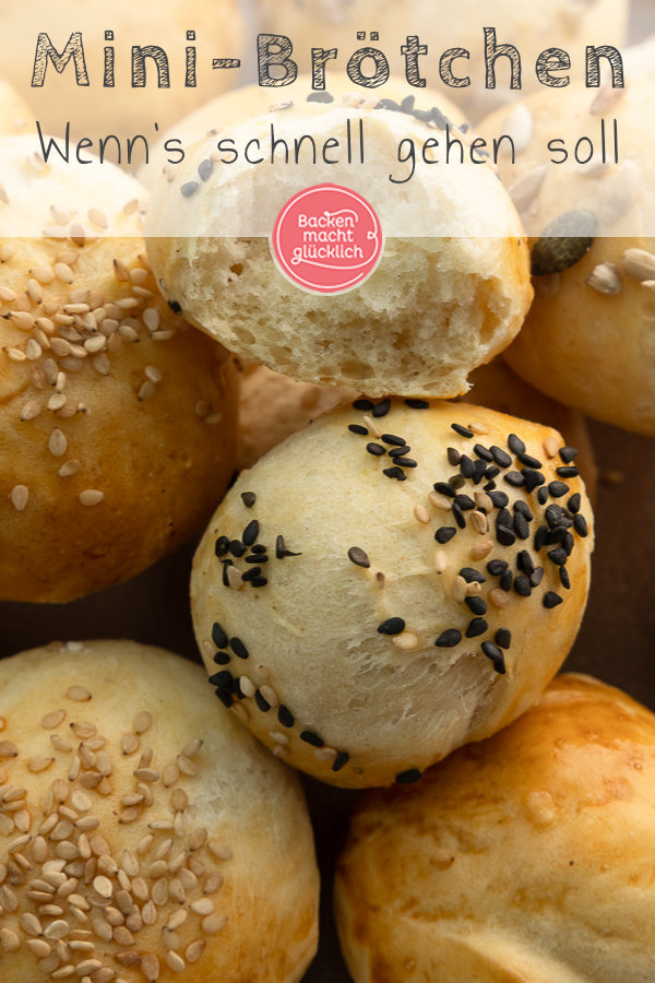 Einfaches Rezept für einfache Minibrötchen ohne lange Gehzeit. Nur Standardzutaten. Perfekt für Brunch, Partys, Buffets und Co
