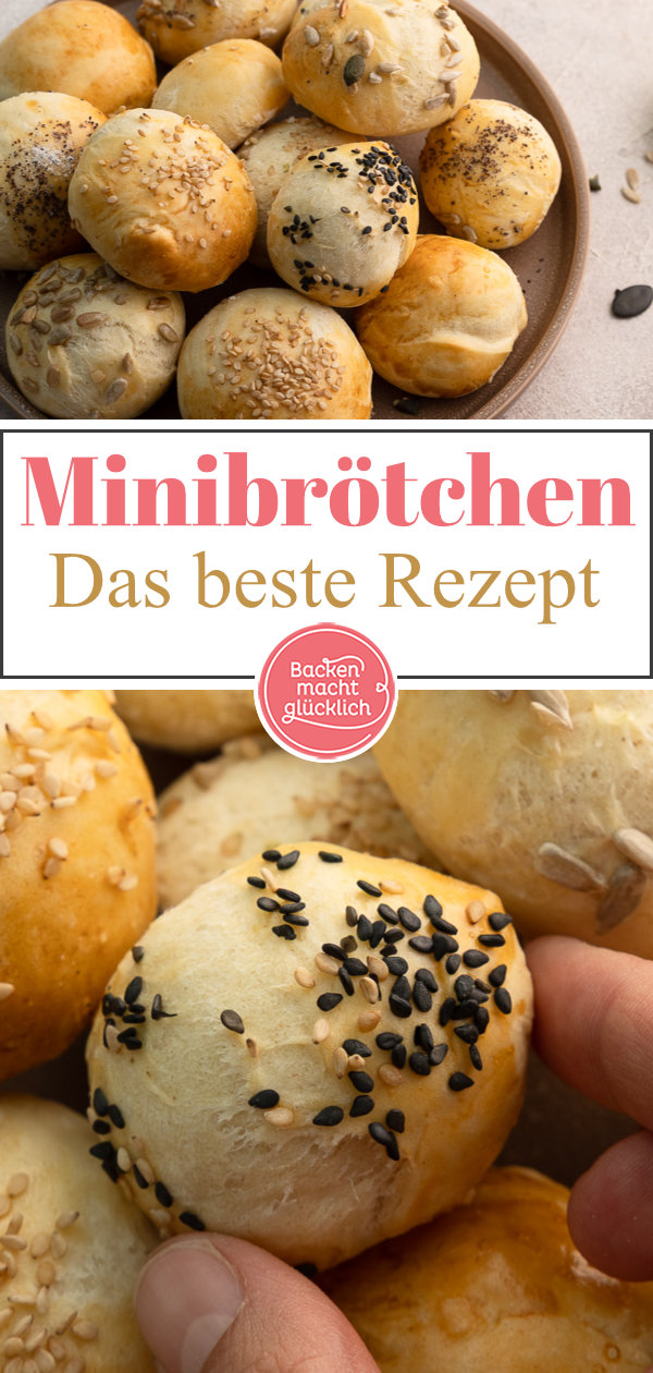 Einfaches Rezept für einfache Minibrötchen ohne lange Gehzeit. Nur Standardzutaten. Perfekt für Brunch, Partys, Buffets und Co