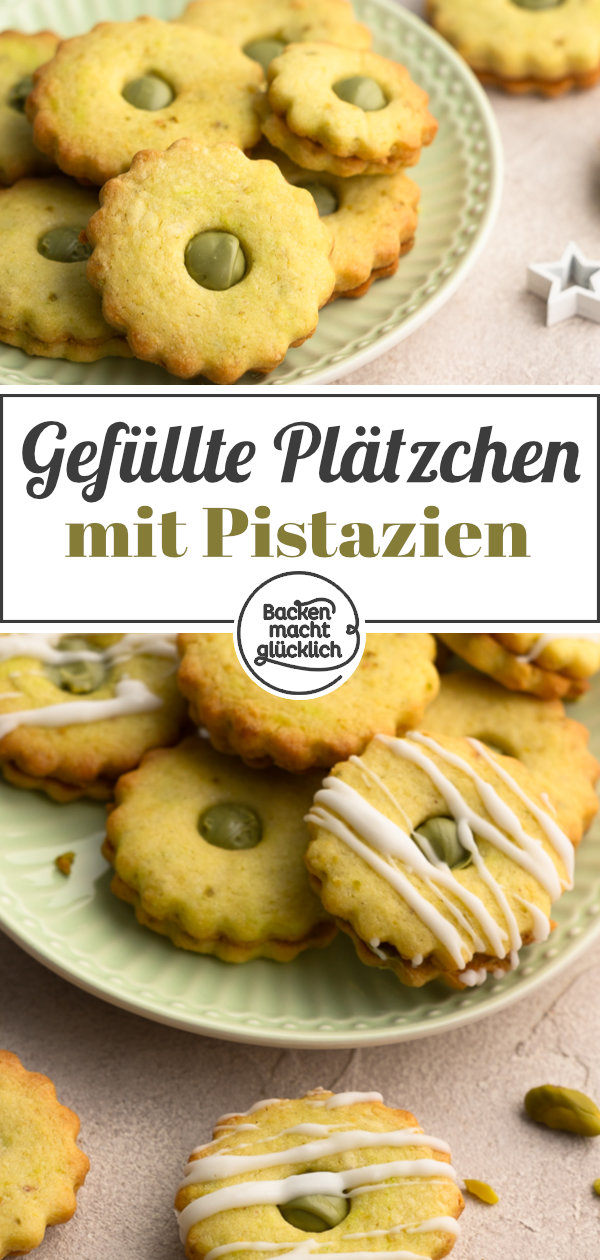 Feine Plätzchen mit Pistazien im Teig und in der Füllung. Eine tolle Abwechslung für euren Weihnachtsteller!
