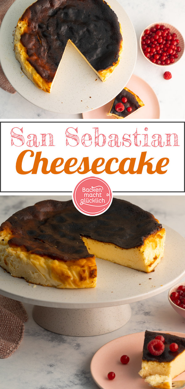 Baskischer Käsekuchen begeistert durch seine geniale Konsistenz. Einfache Variante nach dem San Sebastian Cheesecake Originalrezept